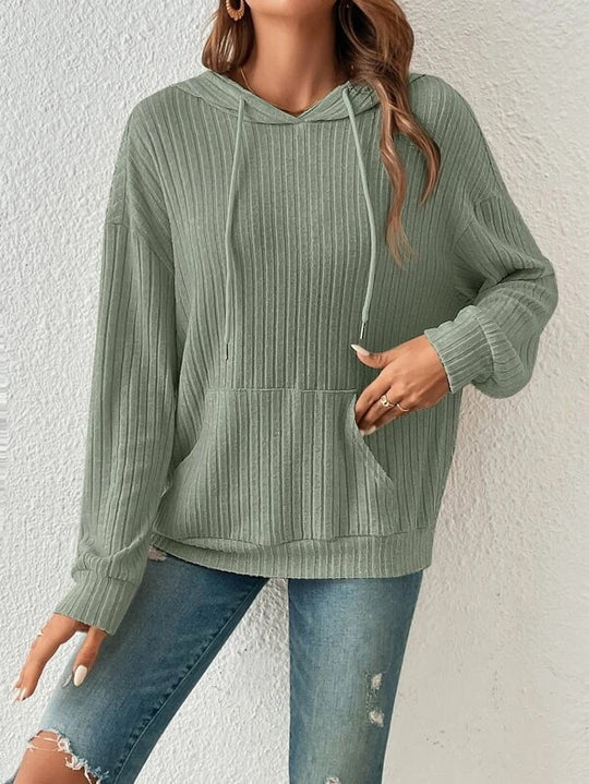 Damen gemütlicher Hoodie mit Rippenstruktur und praktischer Kängurutasche EB