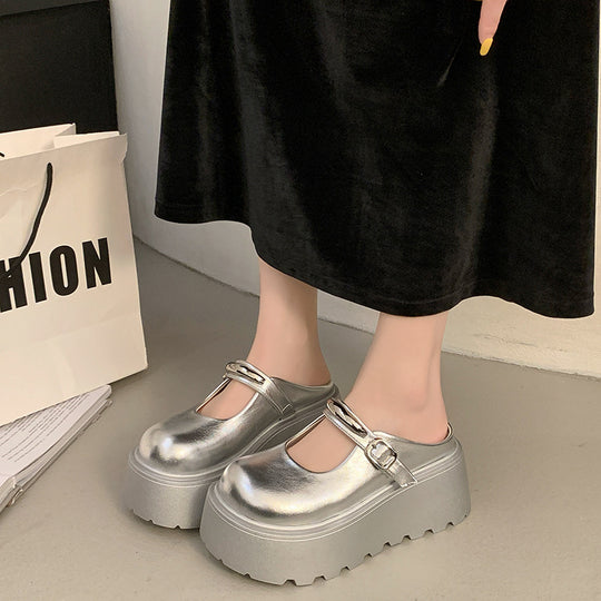 Damen Stilvolle Plateau-Mules mit verstellbarem Riemen und rutschfester Sohle EB