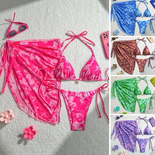 Damen Triangel-Bikini-Set mit verstellbaren Trägern und Wickeltuch EB