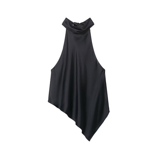 Damen asymmetrisches Halbtop mit elegantem Kragen und fließendem Material EB