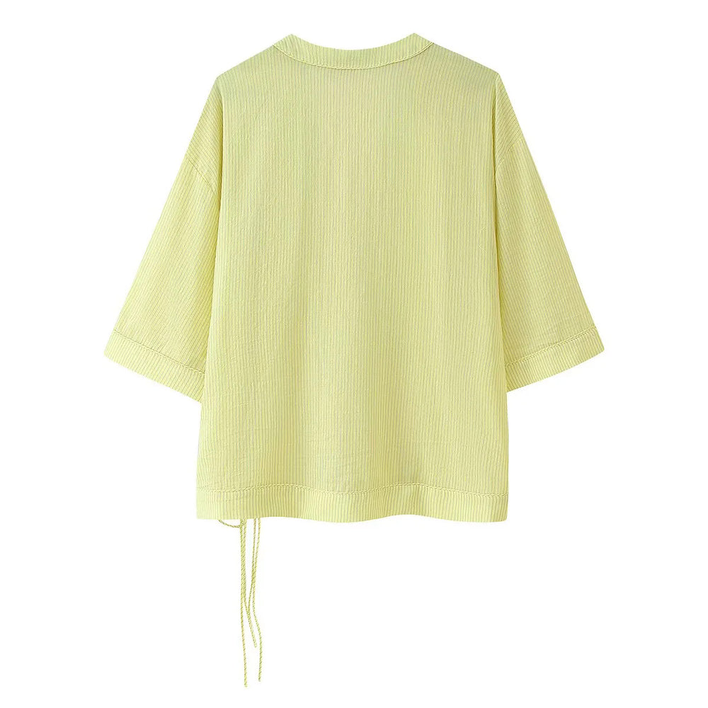 Damen lässige Wickelbluse mit dekorativem Bindeband EB