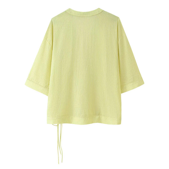 Damen lässige Wickelbluse mit dekorativem Bindeband EB