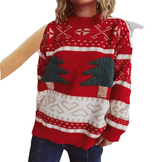 Damen festlicher Strickpullover mit weihnachtlichem Motiv und weichem Material EB