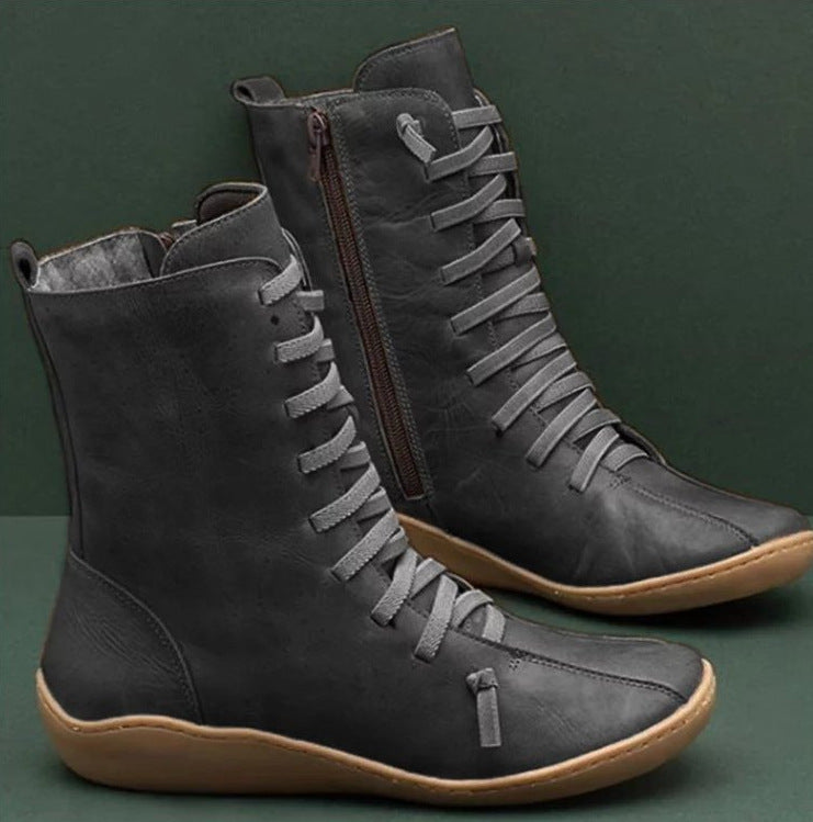 Damen knöchelhohe Schnür-Boots mit seitlichem Reißverschluss und stoßdämpfender Gummisohle EB