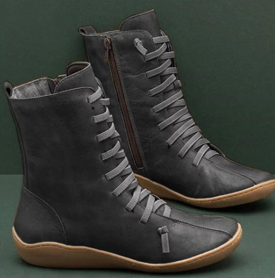 Damen knöchelhohe Schnür-Boots mit seitlichem Reißverschluss und stoßdämpfender Gummisohle EB