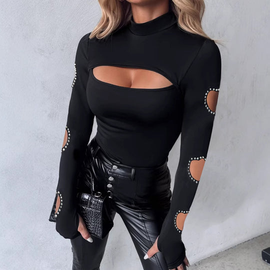 Damen Langärmliges Oberteil mit einzigartigem Cut-Out-Design und dekorativen Details EB