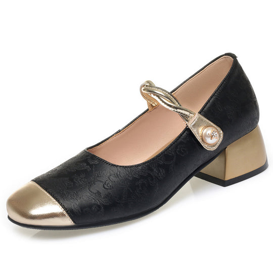 Damen Elegante Mary Jane Ballerinas mit modischem Riemchen und Blockabsatz EB