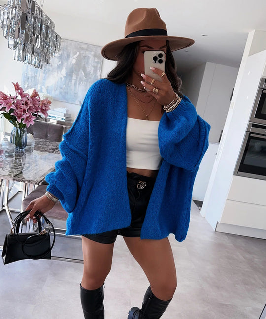 Damen oversized Strickjacke mit lässigen Ballonärmeln und strukturiertem Material EB