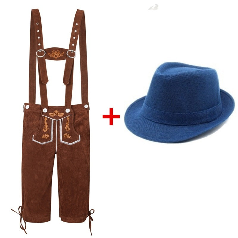 Herren nan traditionelle Trachtenlederhose mit verstellbaren Trägern und Trachtenhut EB