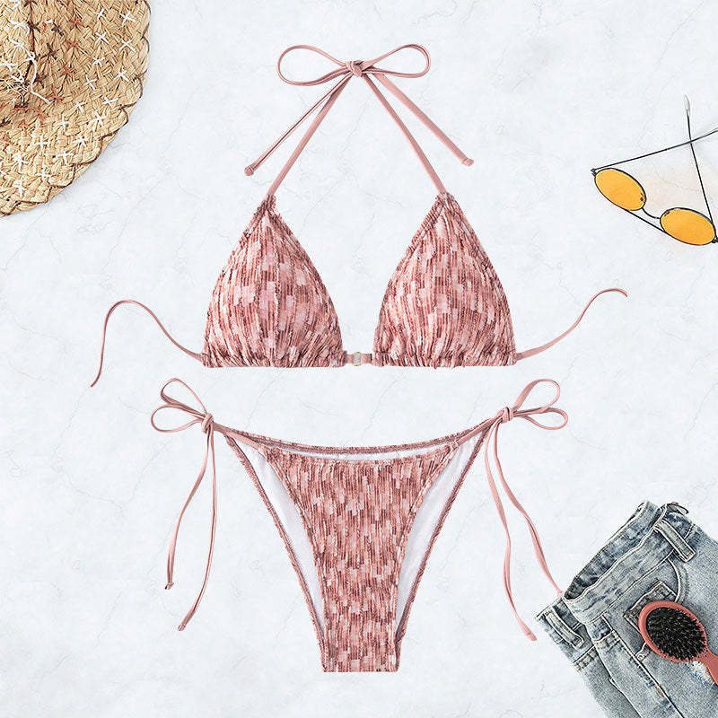 Damen Triangel-Bikini mit eleganten Bindebändern und rippierter Textur EB