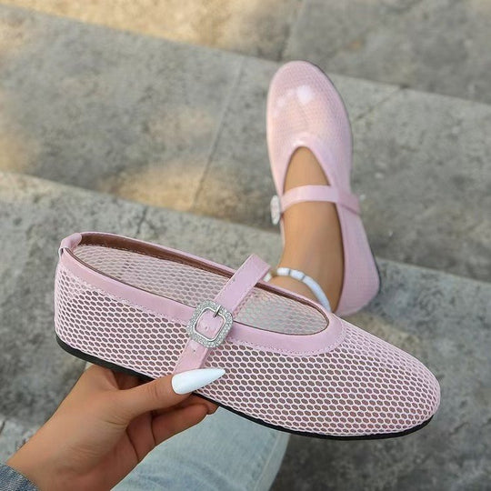 Damen Ballerinas mit modischem Netzdesign und dekorativem Riemchen EB