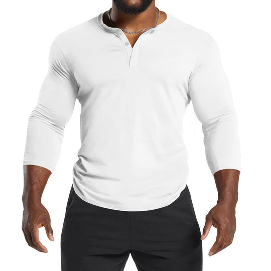 Herren Langarm-Henley-Shirt aus atmungsaktivem Baumwollmix mit Knopfdetails EB