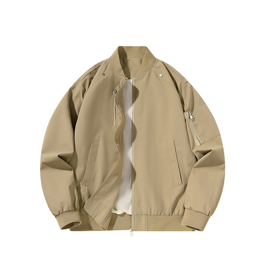 Men's  minimalist matte-shell relaxed-fit flight bomber jacket with sleeve utility zip pocket EB