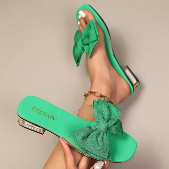 Damen Elegant und verspielte Zehentrenner-Sandalen mit dekorativem Schleifen-Detail EB
