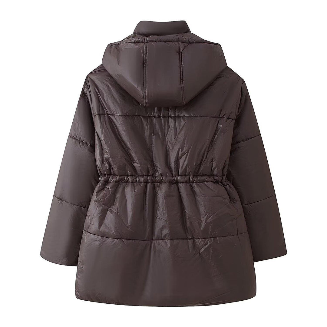 Damen gesteppte Übergangsjacke mit Kapuze und praktischen Taschen EB