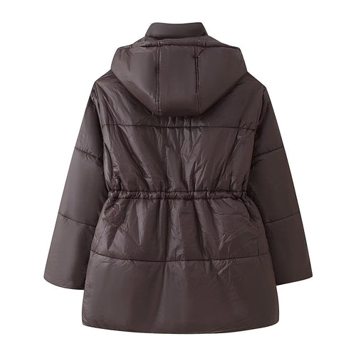 Damen gesteppte Übergangsjacke mit Kapuze und praktischen Taschen EB