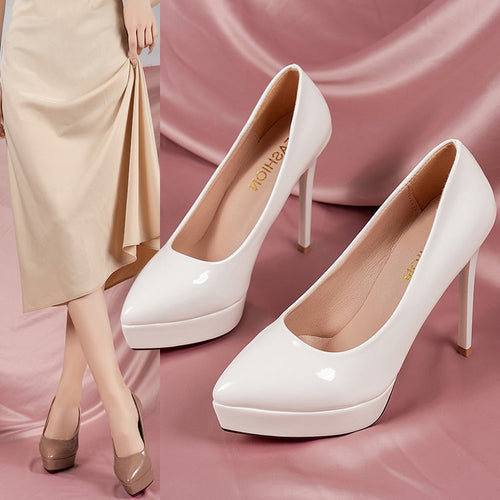 Damen elegante Plateau-Pumps mit schickem Hochglanz-Obermaterial EB