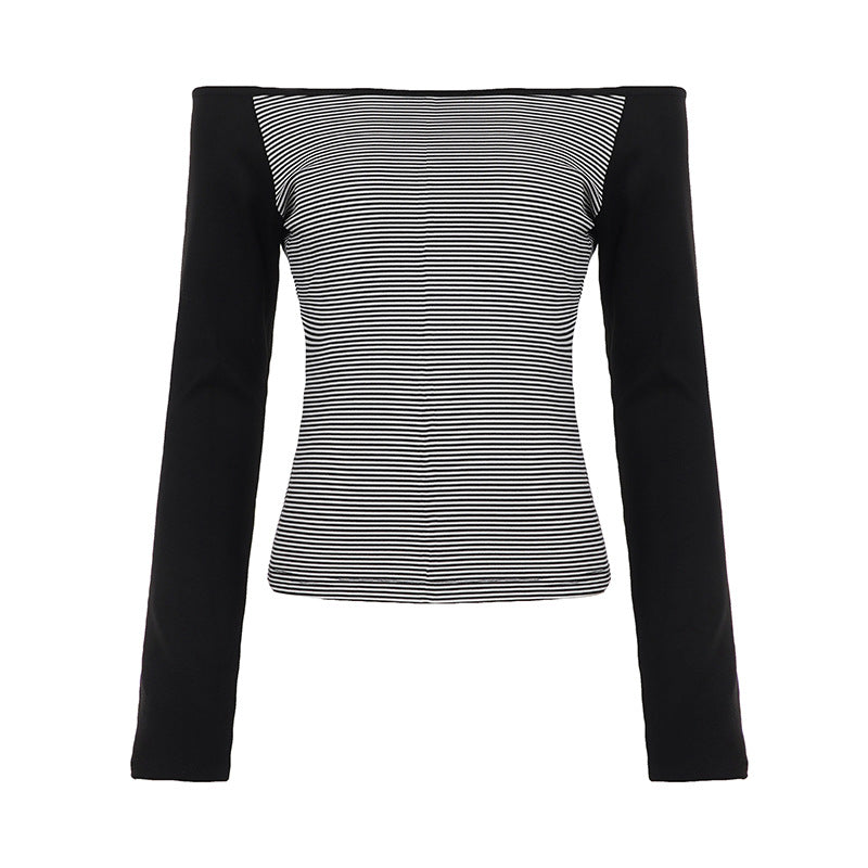 Damen nan figurnahes Raglan-Langarmshirt mit feinem Streifenjersey, schmaler Taille und elastischem Stretchmaterial EB