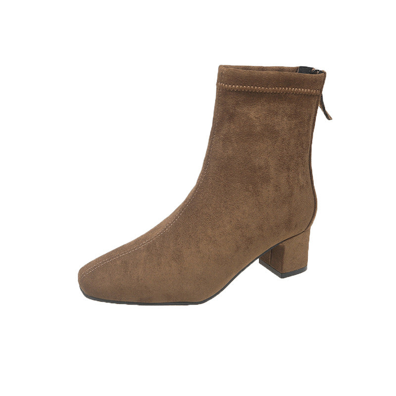 Damen elegante Stiefeletten mit blockiertem Absatz und feinem Wildlederfinish EB