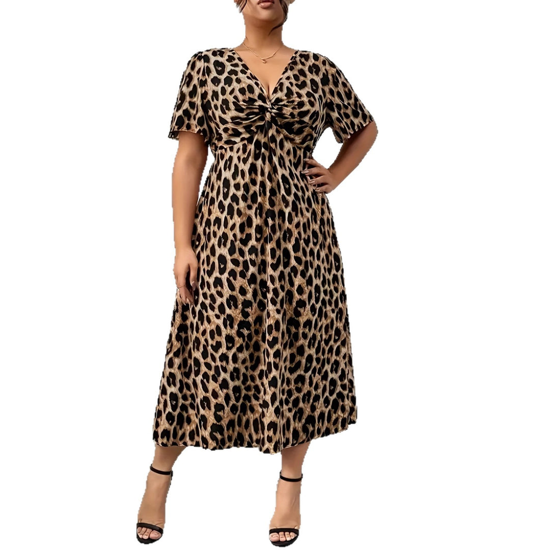 Damen Maxikleid mit raffiniertem Knotendesign und modernem Tiermuster EB