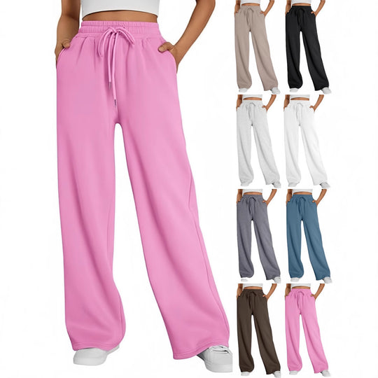 Damen nan Palazzo-Loungehose mit hoher Taille, elastischem Bund, Kordelzug und tiefen Seitentaschen EB