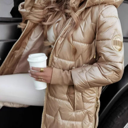 Damen modische und wärmende Steppjacke mit Kapuze EB