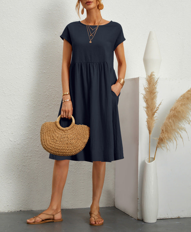 Damen Freizeitleinenkleid mit leichtem Schnitt und Taschen EB