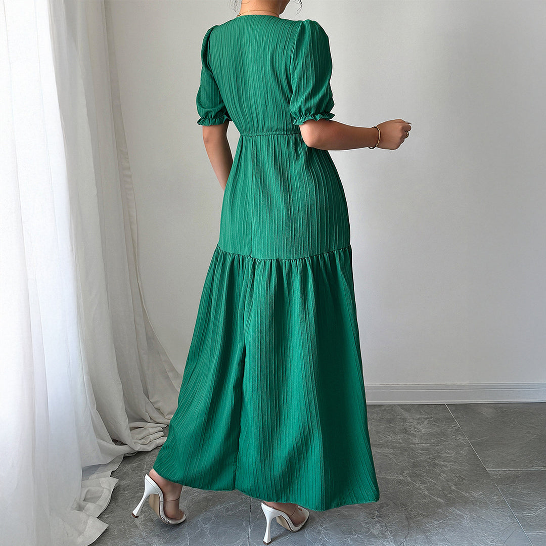 Damen Maxi-Jumpsuit mit gerafften Ärmeln und schwingendem Rock EB