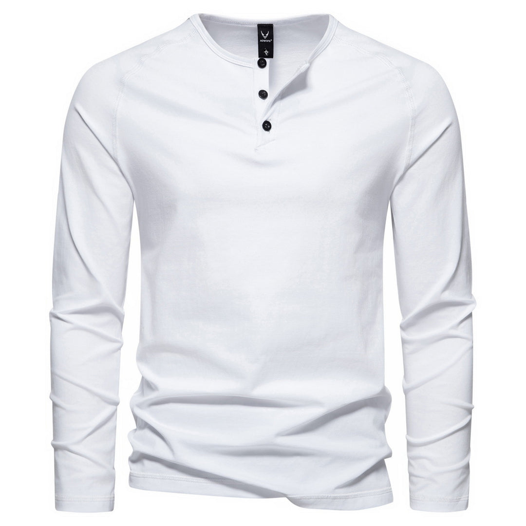 Herren nan langärmeliges Henley-Shirt aus Baumwollmischung mit Knopfleiste und schmaler Schnitt EB