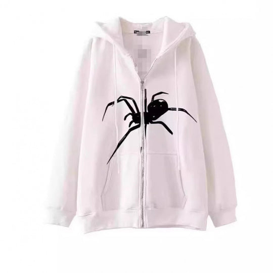 Damen Kapuzenjacke mit kreativem Spinnenmotiv und praktischem Reißverschluss EB