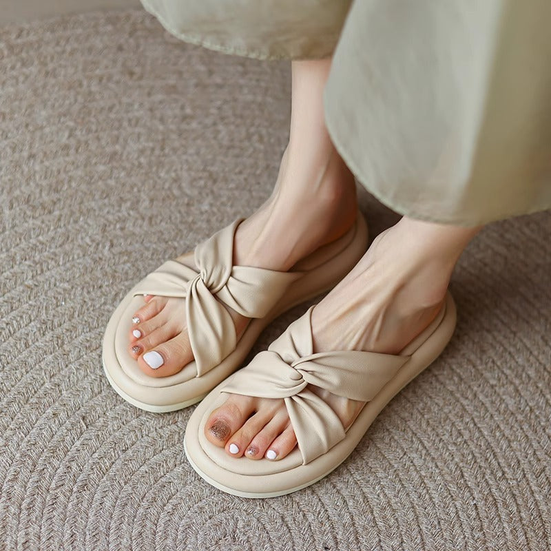 Damen Bequeme Zehentrenner-Pantoletten mit modischem Knoten-Design EB