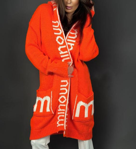 Damen Strickjacke mit logodruck und tiefen Taschen EB