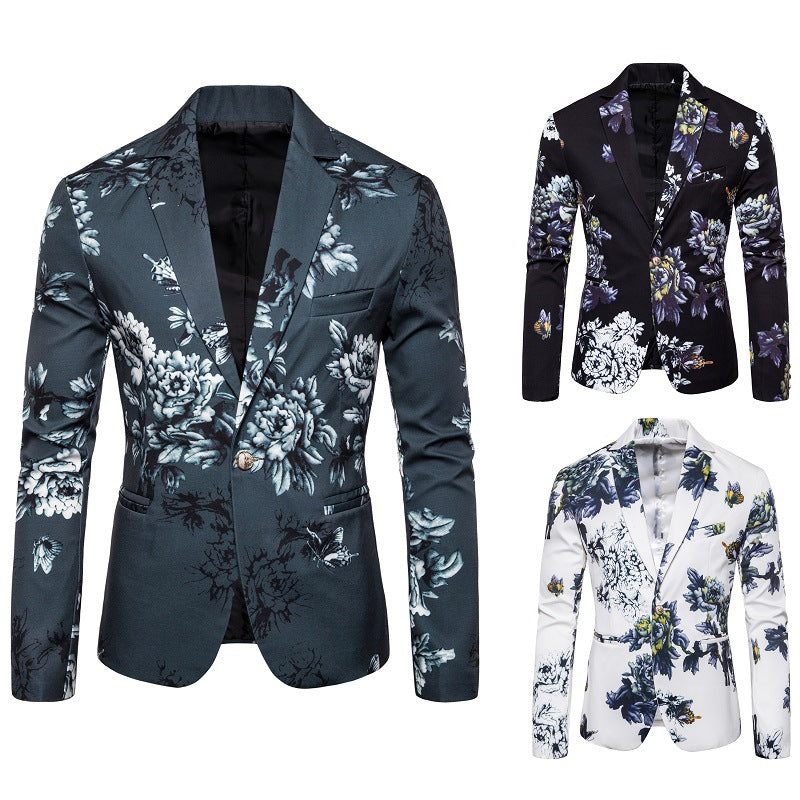 Herren eleganter Blazer mit floralen Mustern und strukturiertem Design EB
