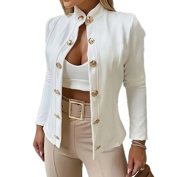 Damen elegante Couture-Jacke mit Schmuckknöpfen und tailliertem Schnitt EB