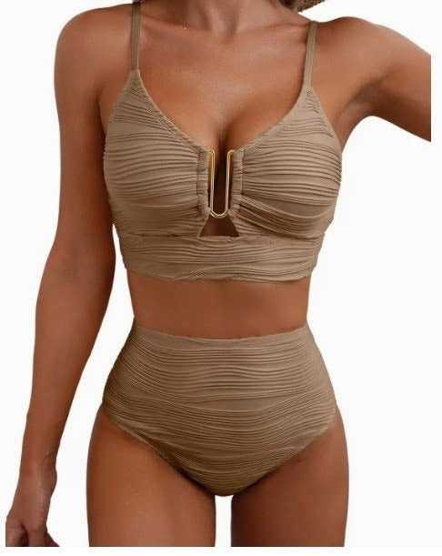 Damen Hochgeschnittener Bikini mit Raffungen EB