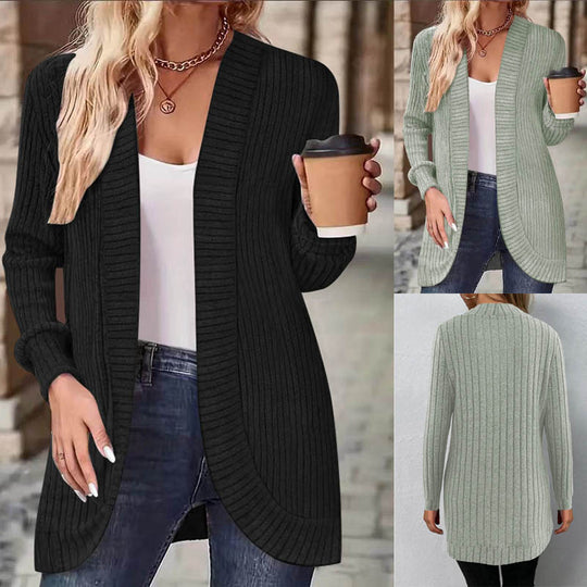 Damen Strickjacke im lässigen Longline-Stil mit modernen Rippendetails EB