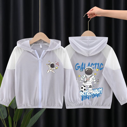 Unisex nan leichte atmungsaktive Kinder-Sommerjacke mit Kapuze und Astronautenprint  EB
