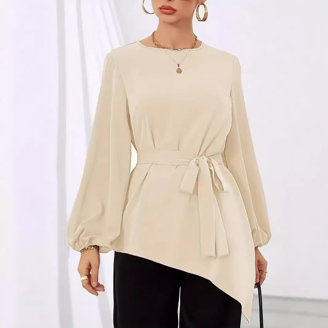 Damen Elegantes Oberteil mit asymmetrischem Saum und Taillierung EB
