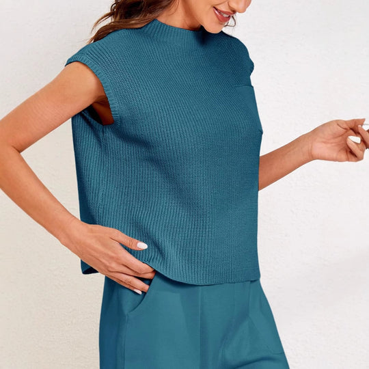 Damen lässiger Strickpullover mit strukturierter Oberfläche und Brusttasche EB