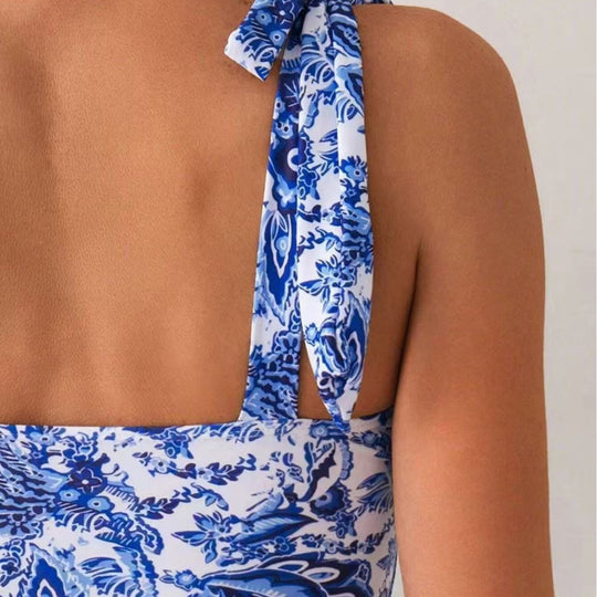 Damen Einteiliger Badeanzug mit verstellbaren Trägern und floralem Design EB