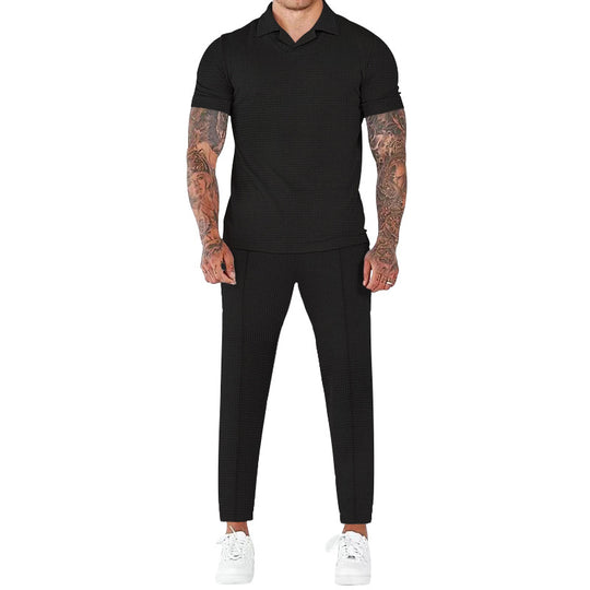Herren elegantes Kurzarm-Hemd- und Hose-Set mit strukturiertem Design und komfortabler Passform EB