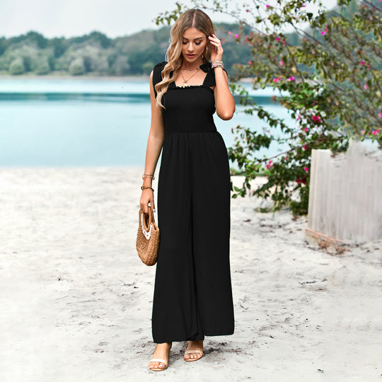 Damen Lässiger Maxijumpsuit mit Rüschen-Details und praktischen Taschen EB
