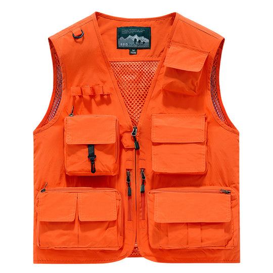 Herren multifunktionale Angler- und Utility‑Weste mit zahlreichen Reißverschluss- und Kletttaschen sowie Mesh-Innenfutter EB