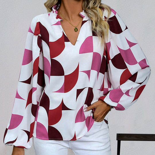 Damen Bluse mit verspieltem geometrischen Muster und lockerem Schnitt EB