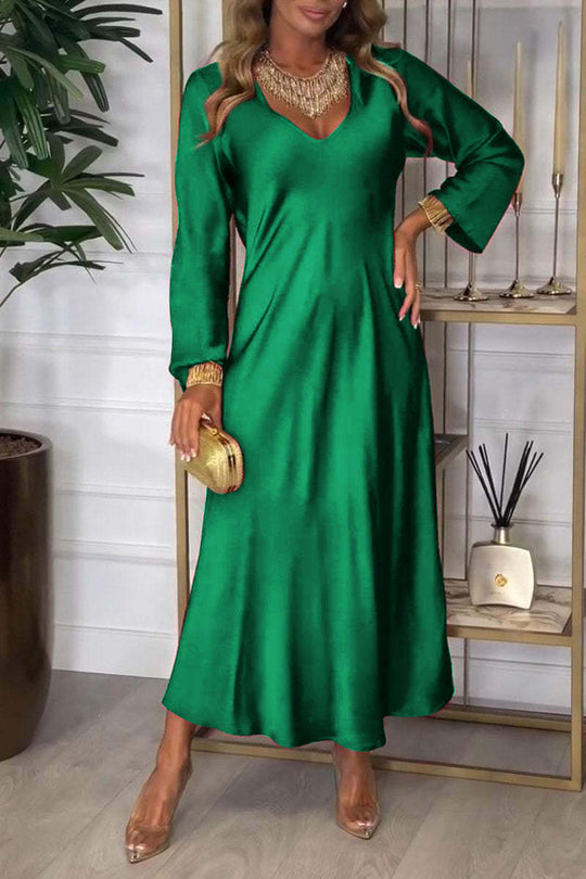 Damen elegantes Maxikleid mit tiefem V-Ausschnitt und fließendem Schnitt EB