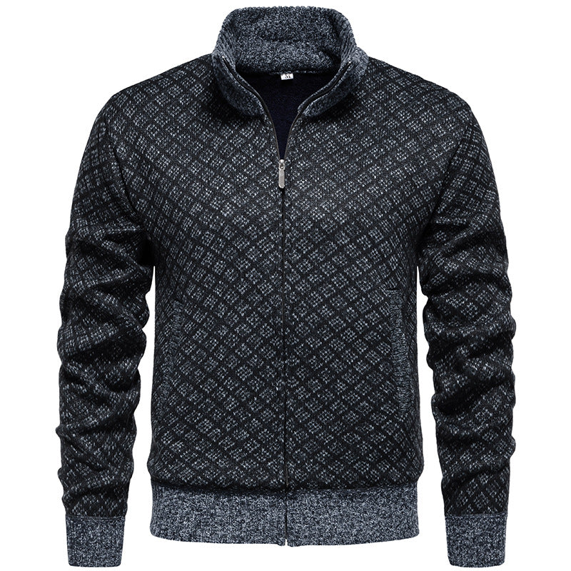 Herren Strickjacke im modernen Rautenmuster mit durchgehendem Reißverschluss EB