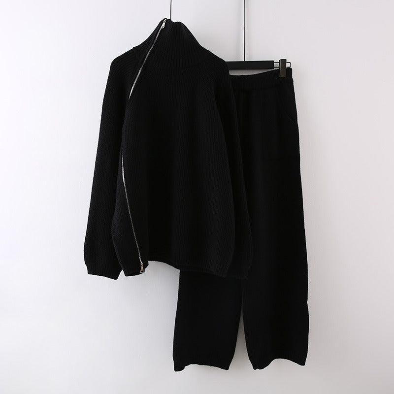 Damen Strickensemble mit Rollkragen und Reißverschluss EB