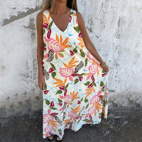 Damen luftiges Maxikleid mit floralem Muster und praktischen Taschen EB