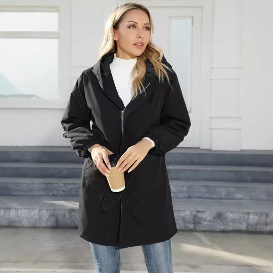 Damen Modische Übergangsjacke mit Kapuze und elastischen Bündchen EB
