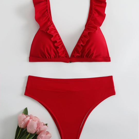 Damen Raffiniertes Triangel-Bikini-Set mit Rüschendetails EB
